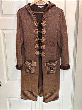 Vintage PBJ Blues Brown Hooded Toggle Cardigan Sweater XL